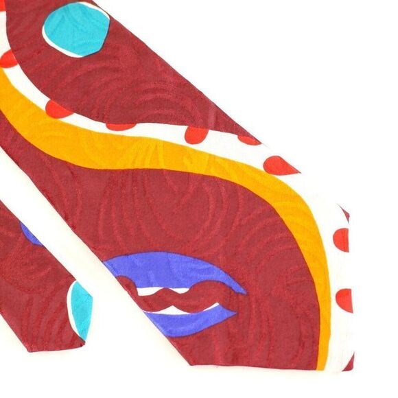 Henry Grethel Red Abstract Jacquard Print Short Wide‎ Silk Tie - Picture 1 of 6